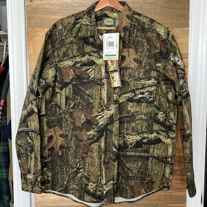 Cabela's Men's Mossy Oak‎ Camo Canvas Denim Long Sleeve Shirt 100% Cotton Large